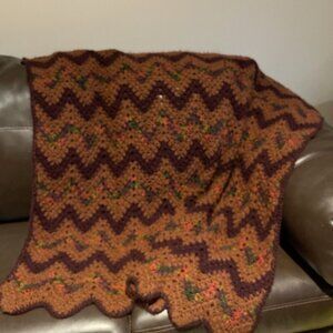 Vintage Handmade Crochet Afghan Throw 51x48" Roseanne Granny Zig Zag Multicolor